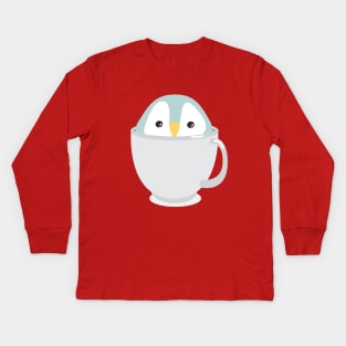 Kawaii Cute Baby Penguin in a Cup Kid Design Kids Long Sleeve T-Shirt